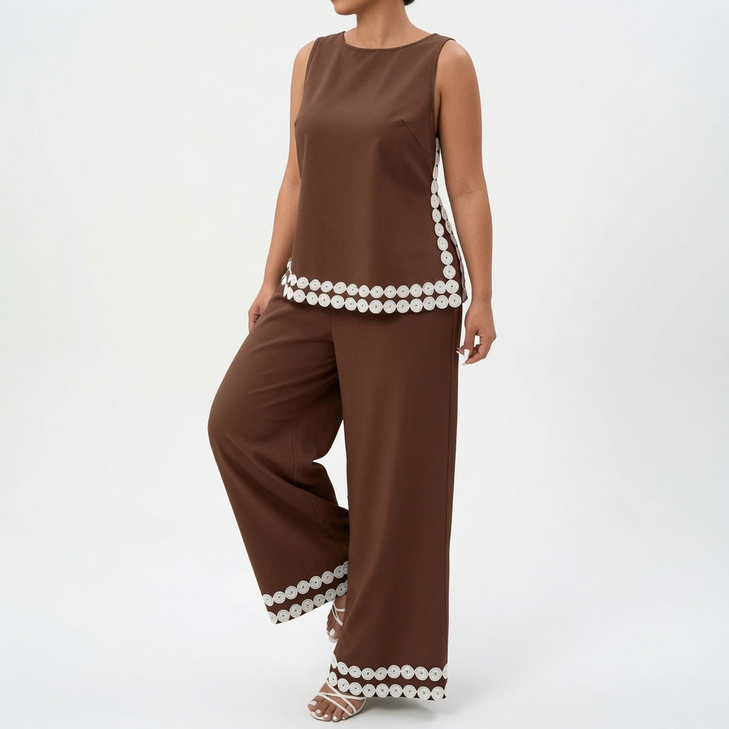 The Elara Eyelet Trim Resort Wide-Leg Set