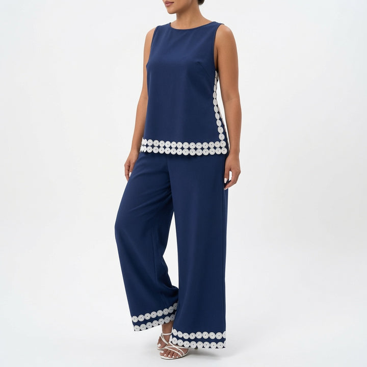 The Elara Eyelet Trim Resort Wide-Leg Set