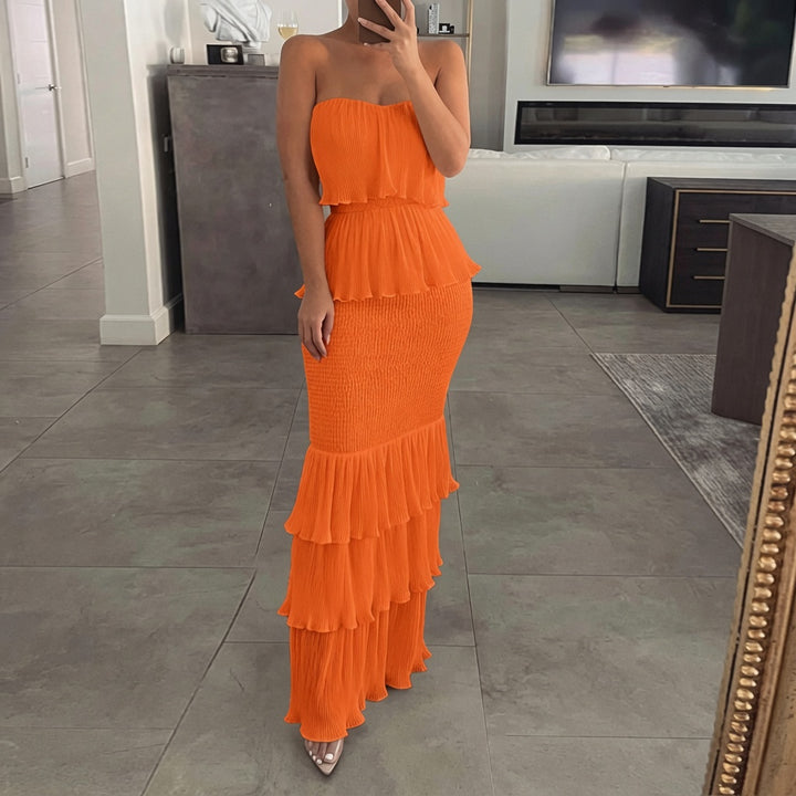 The Elara Curve-Friendly Bandeau Tiered Ruffle Dress