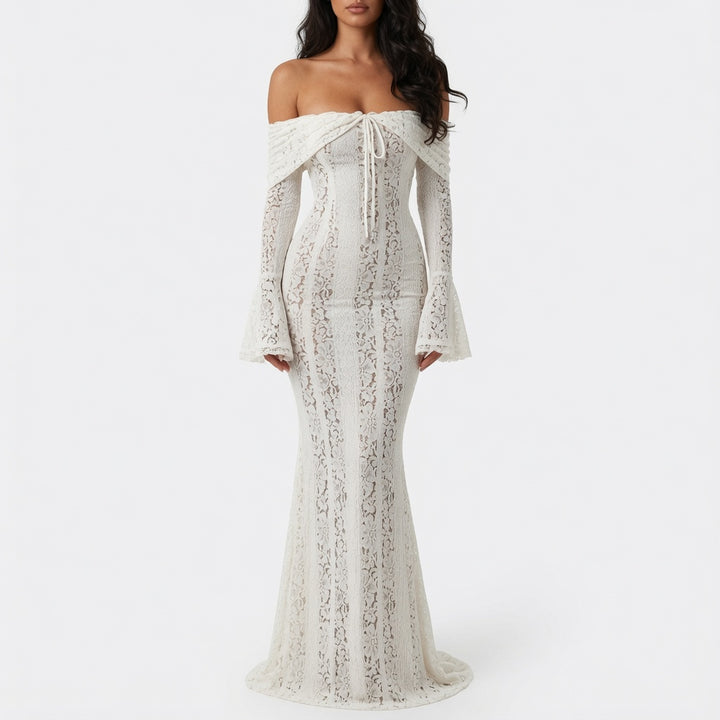The Elara Lace Off Shoulder Maxi Dress