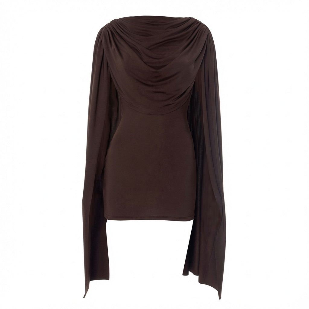 The Elara Pleated Cape-Overlay Mini Dress