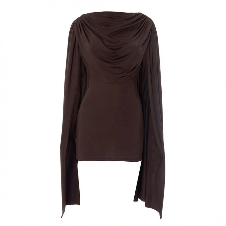 The Elara Pleated Cape-Overlay Mini Dress