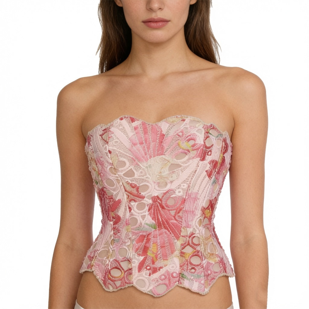 The Elara Floral Lace Corset Tube Top