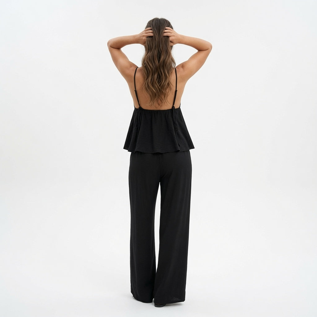 The Elara Luxe Draped Cami Wide Leg Set