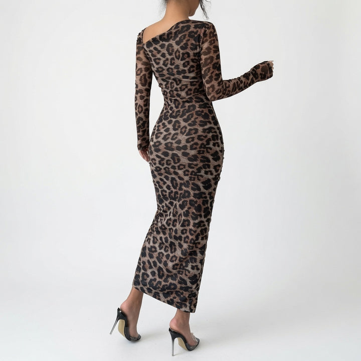 The Elara One-Shoulder Leopard Split Maxi