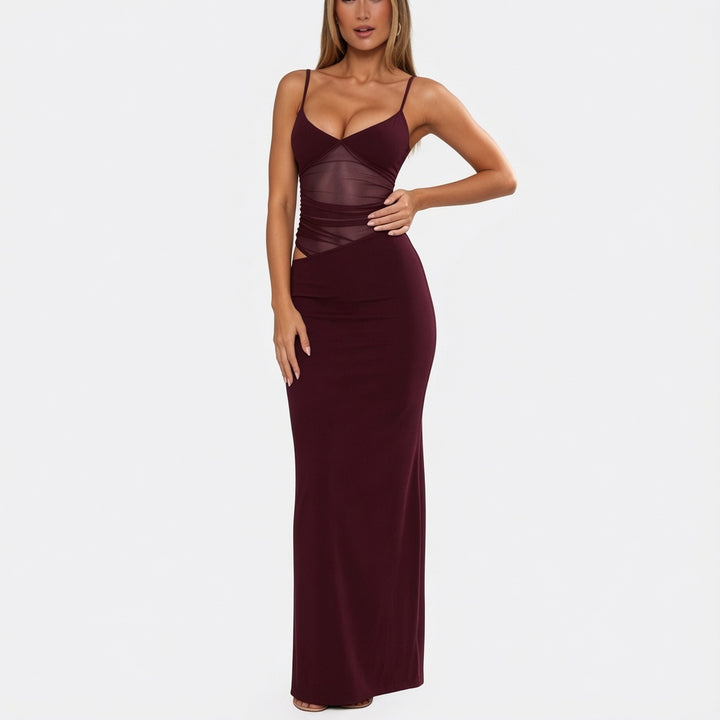 The Elara Sheer Mesh Cami Maxi Dress