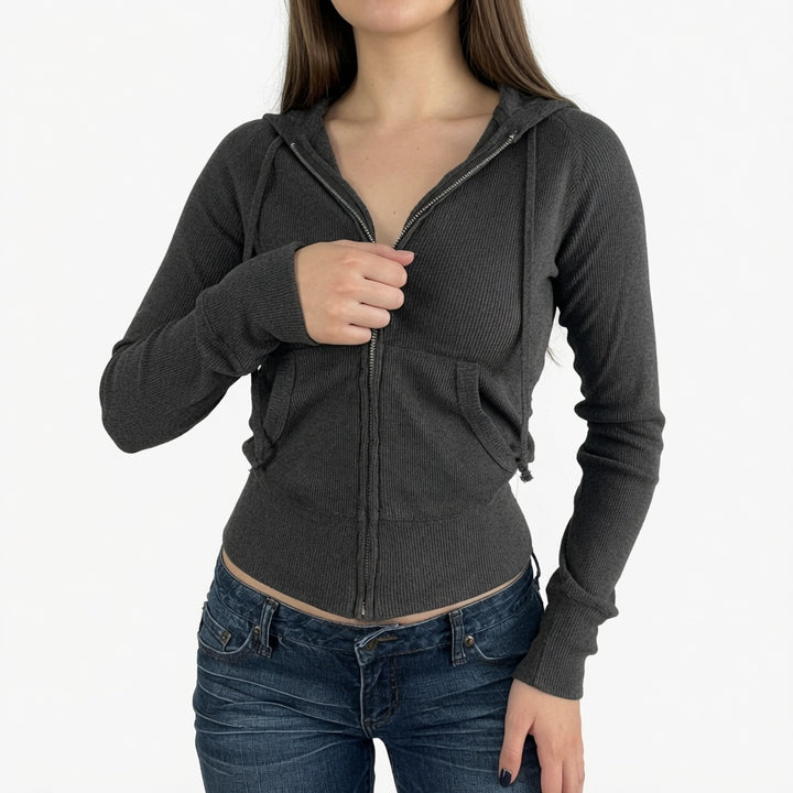 The Elara Sculpted Ribbed Zip Hoodie