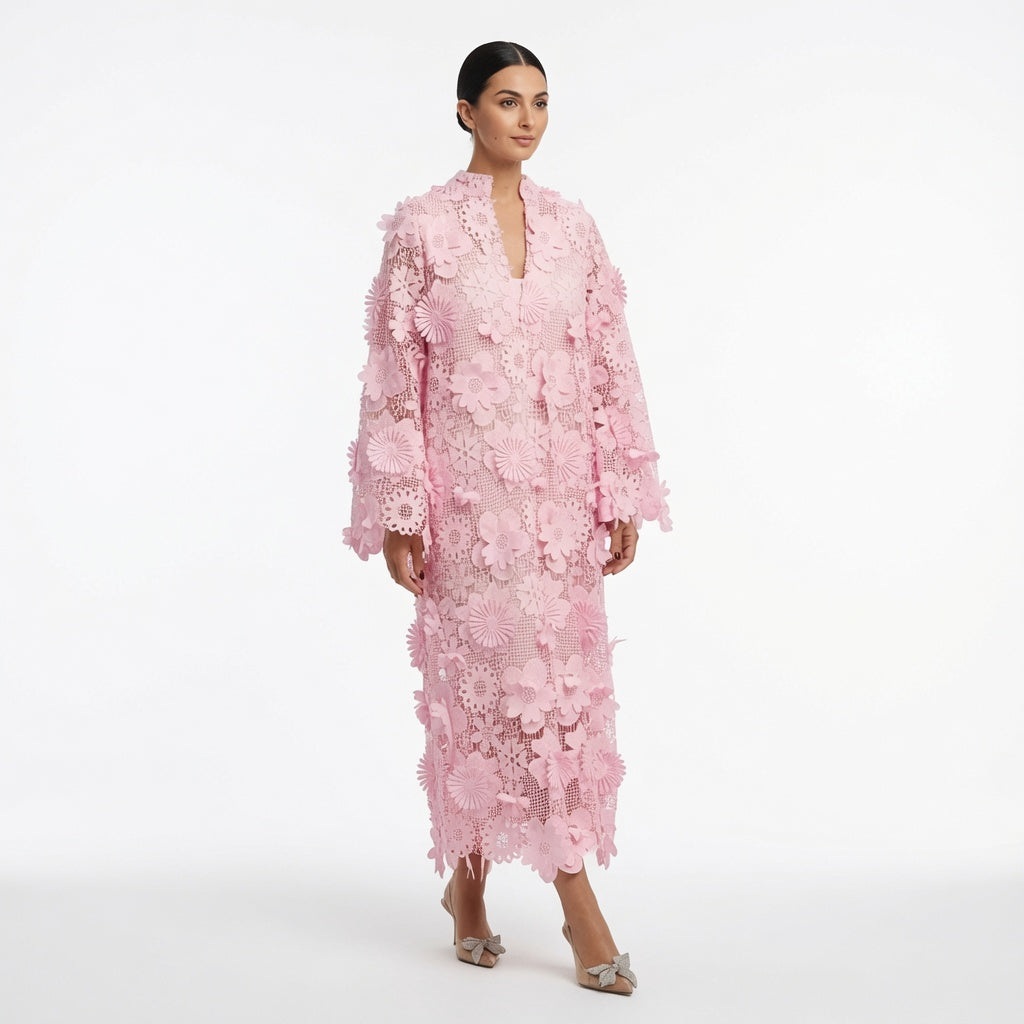 The Elara 3D Romantic Vintage Floral Lace Maxi