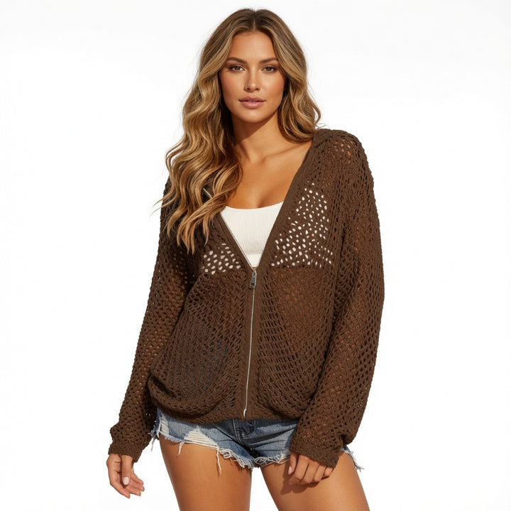 The Elara Open-Knit Hooded Zip Cover-Up