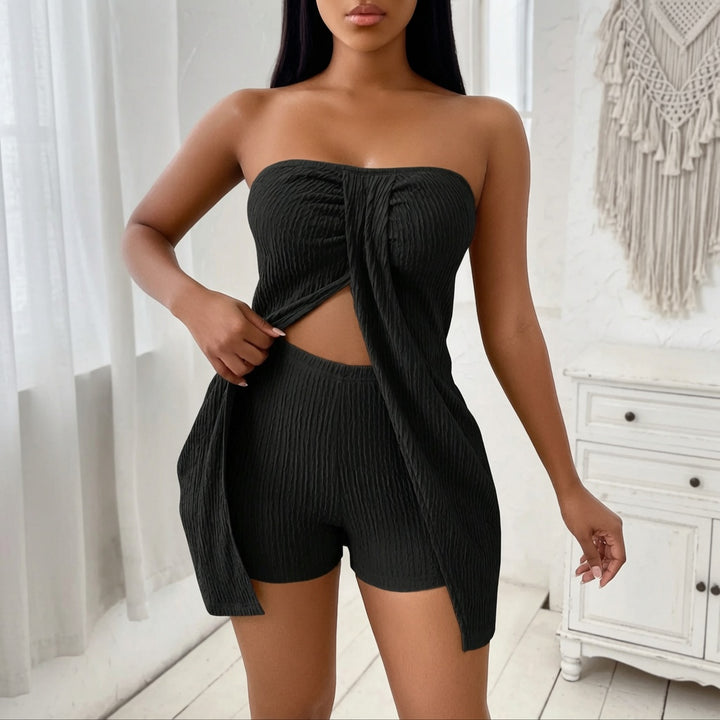 The Elara Textured Twist Front Cutout Top and Shorts Set