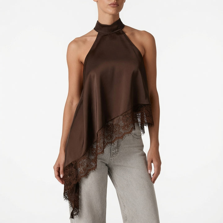 The Elara Satin Lace Halter Top