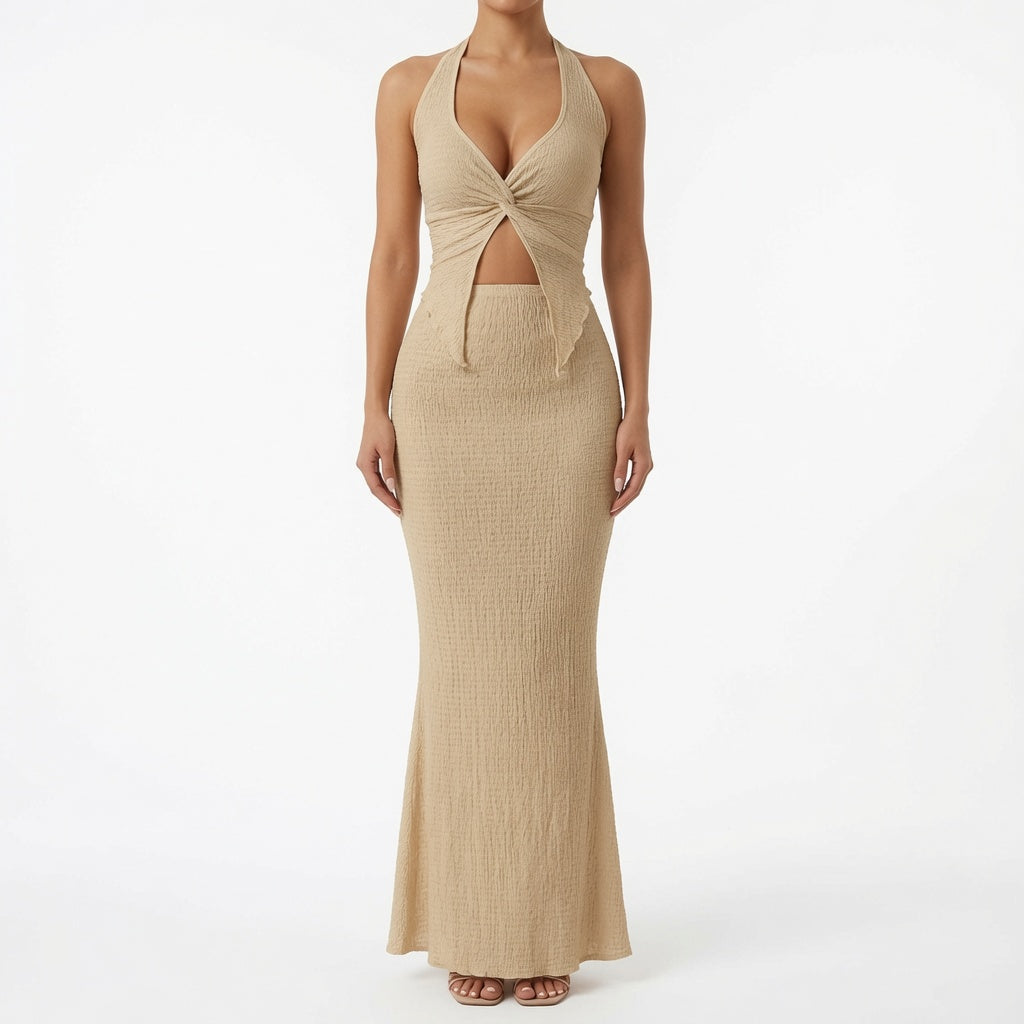 The Elara Twist Front Halter Maxi Set