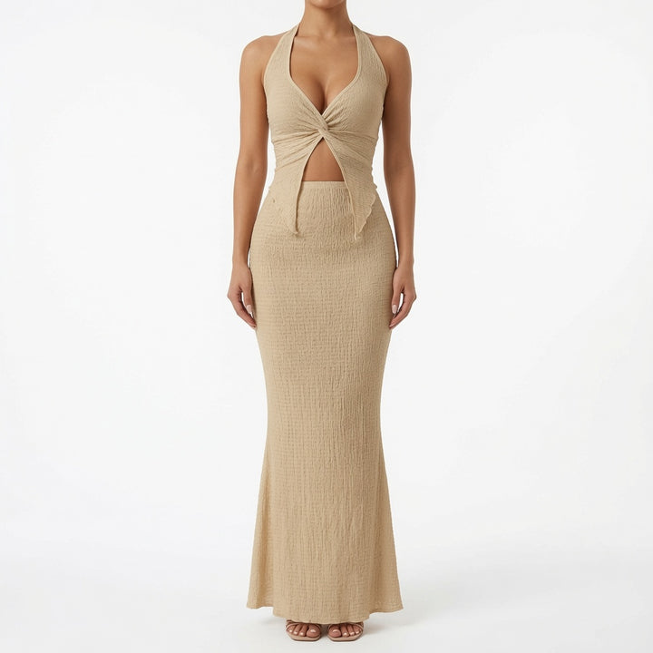 The Elara Twist Front Halter Maxi Set