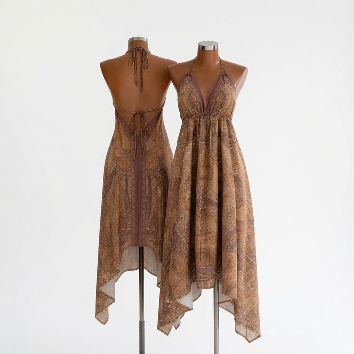 Boho Deep-V Backless Resort Dress