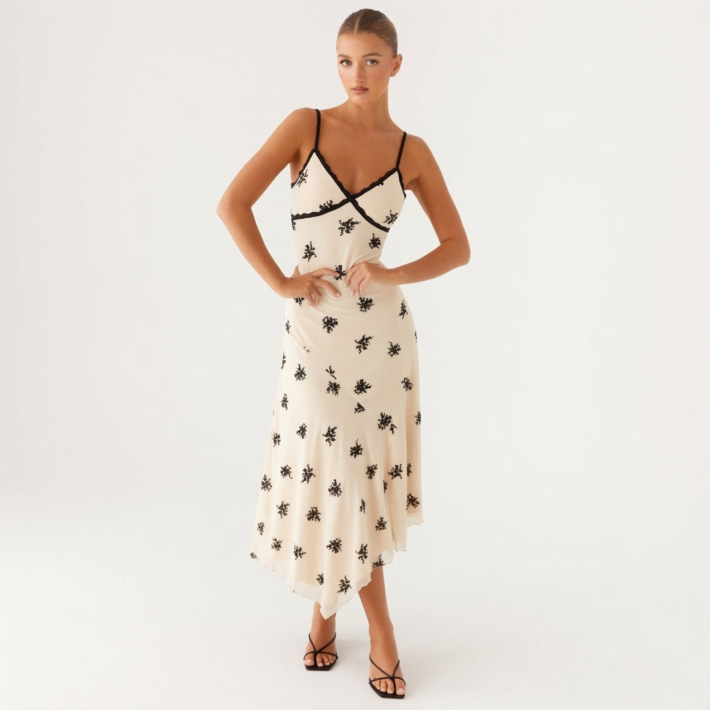 Boho Floral Embroidered Lace Slip Dress