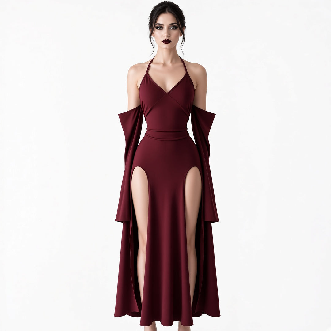 The Elara Detachable Sleeve Slit Maxi Dress