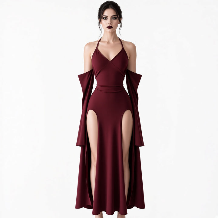 The Elara Detachable Sleeve Slit Maxi Dress