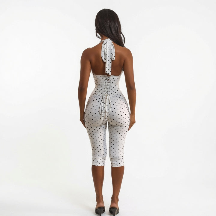 The Elara Polka Dot Fishbone Corset Capri Set