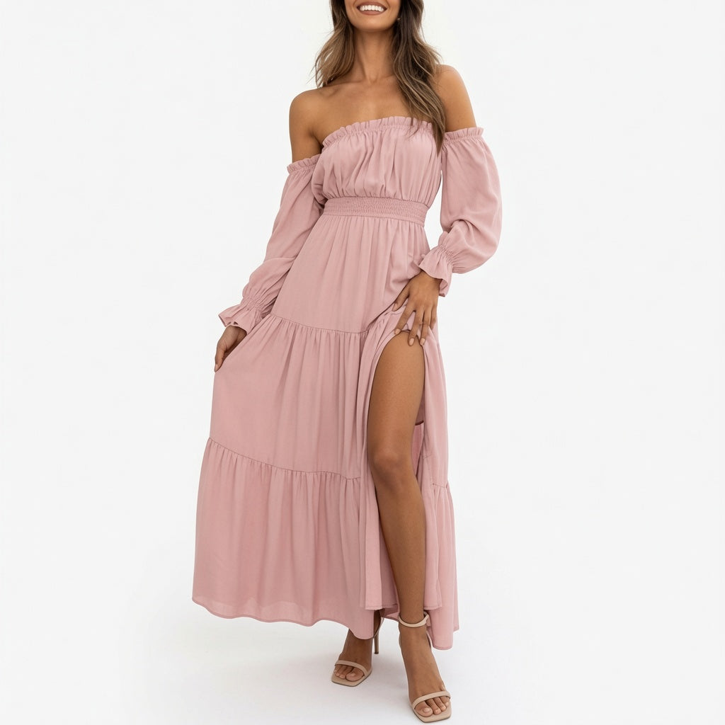 Boho Off-Shoulder Smocked Tiered Maxi Dress