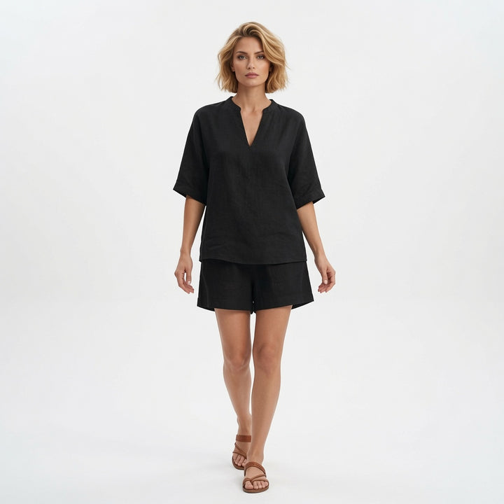 The Elara Linen Breeze Deep V Two Piece Set
