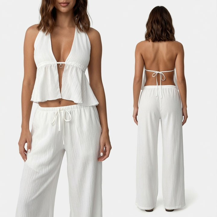 The Elara Backless Tie Neck Two Piece Set