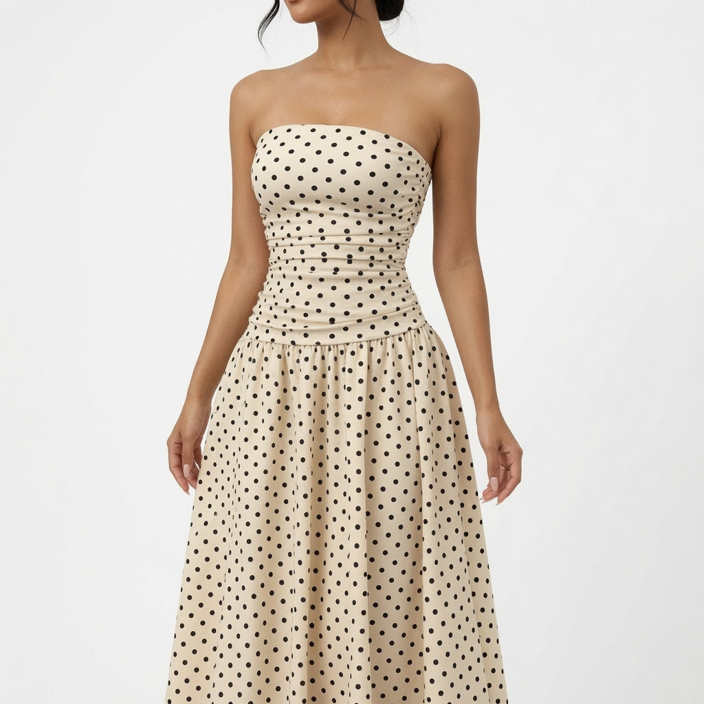 The Elara Stretch Polka Dot Maxi Dress