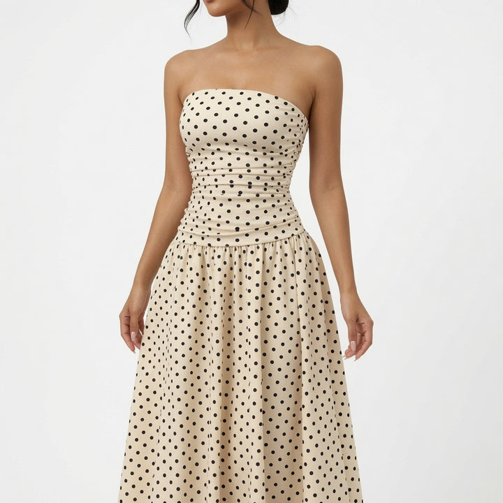 The Elara Stretch Polka Dot Maxi Dress
