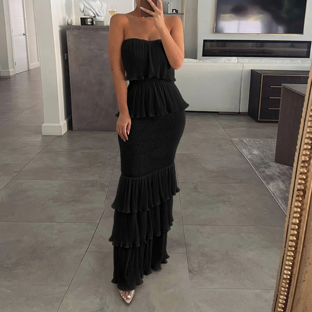 The Elara Curve-Friendly Bandeau Tiered Ruffle Dress