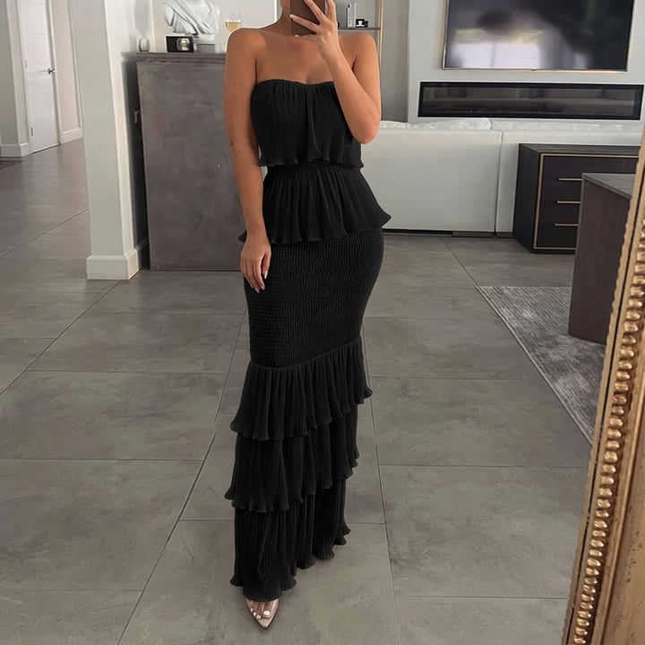 The Elara Curve-Friendly Bandeau Tiered Ruffle Dress