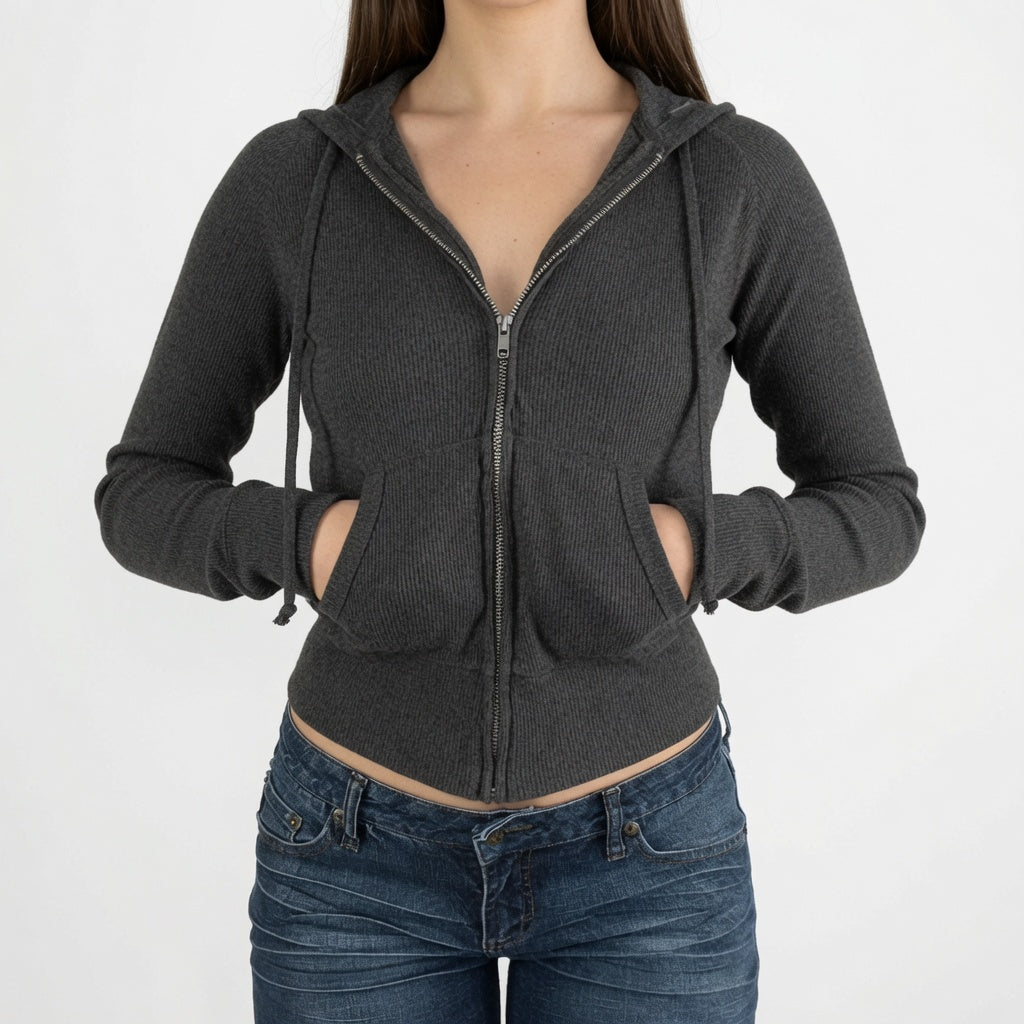 The Elara Sculpted Ribbed Zip Hoodie
