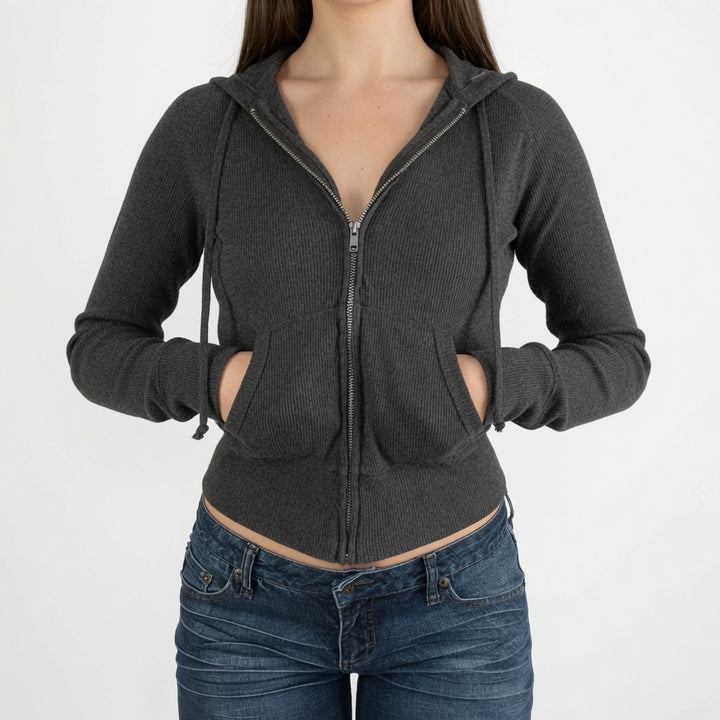 The Elara Sculpted Ribbed Zip Hoodie