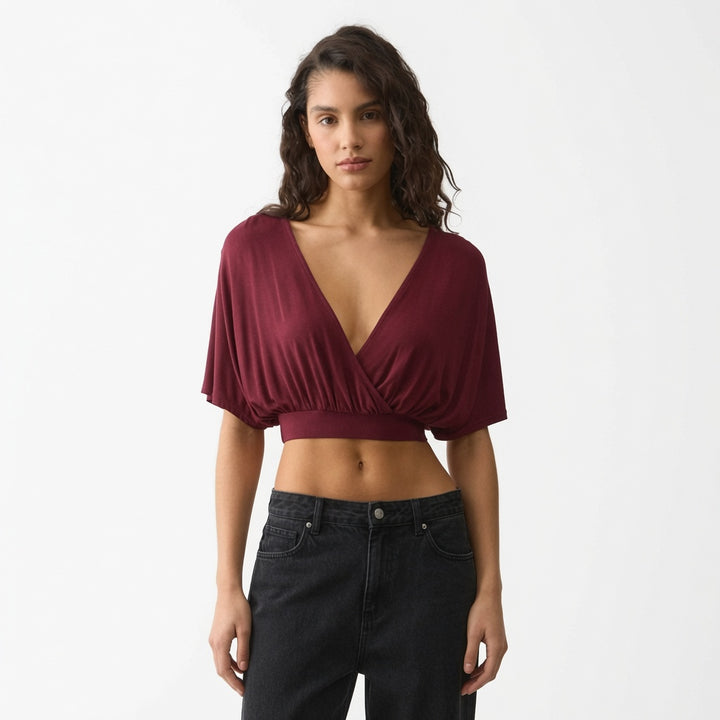The Elara Deep V Batwing Crop Top