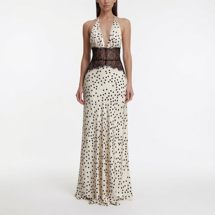 The Elara Lace Polka Dot Maxi Dress