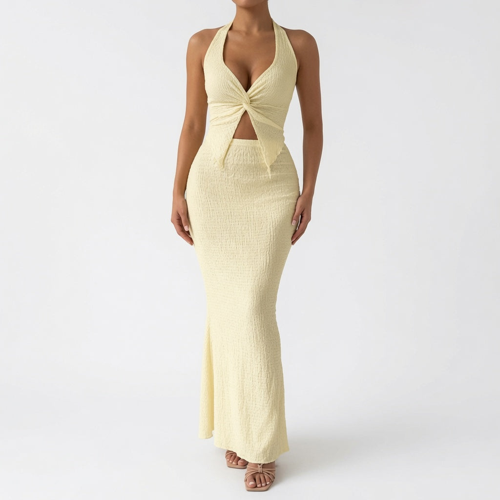 The Elara Twist Front Halter Maxi Set