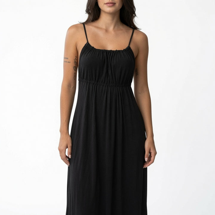 The Elara Ruched Tie Back Maxi Dress