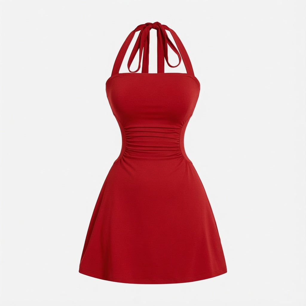 The Elara Sculpting Halter Mini Dress
