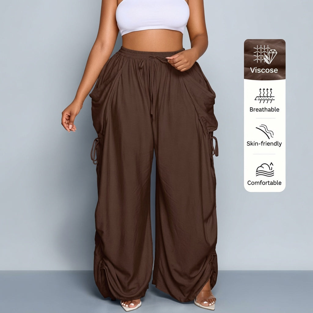 The Elara Wide Leg Cargo Pants with Adjustable Ties