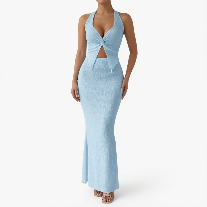 The Elara Twist Front Halter Maxi Set