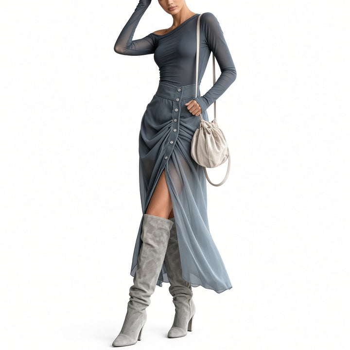The Elara One-Shoulder Chiffon Two-Piece Set