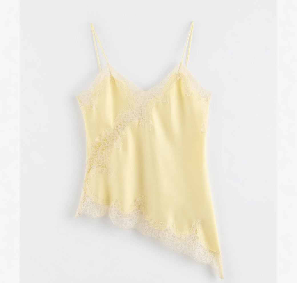 The Elara Asymmetric Satin Lace Cami Top