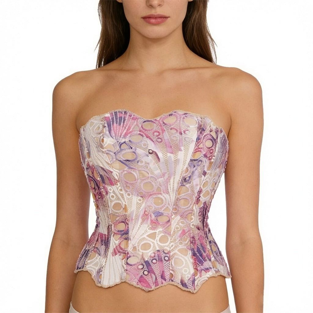 The Elara Floral Lace Corset Tube Top