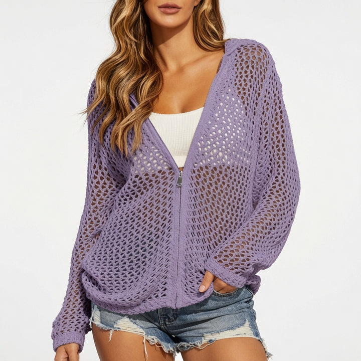 The Elara Open-Knit Hooded Zip Cover-Up