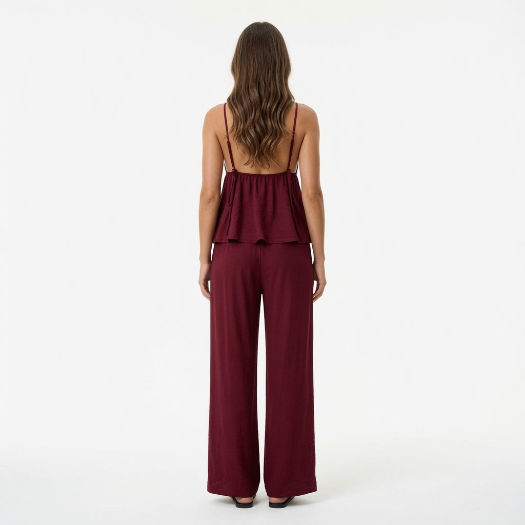 The Elara Luxe Draped Cami Wide Leg Set