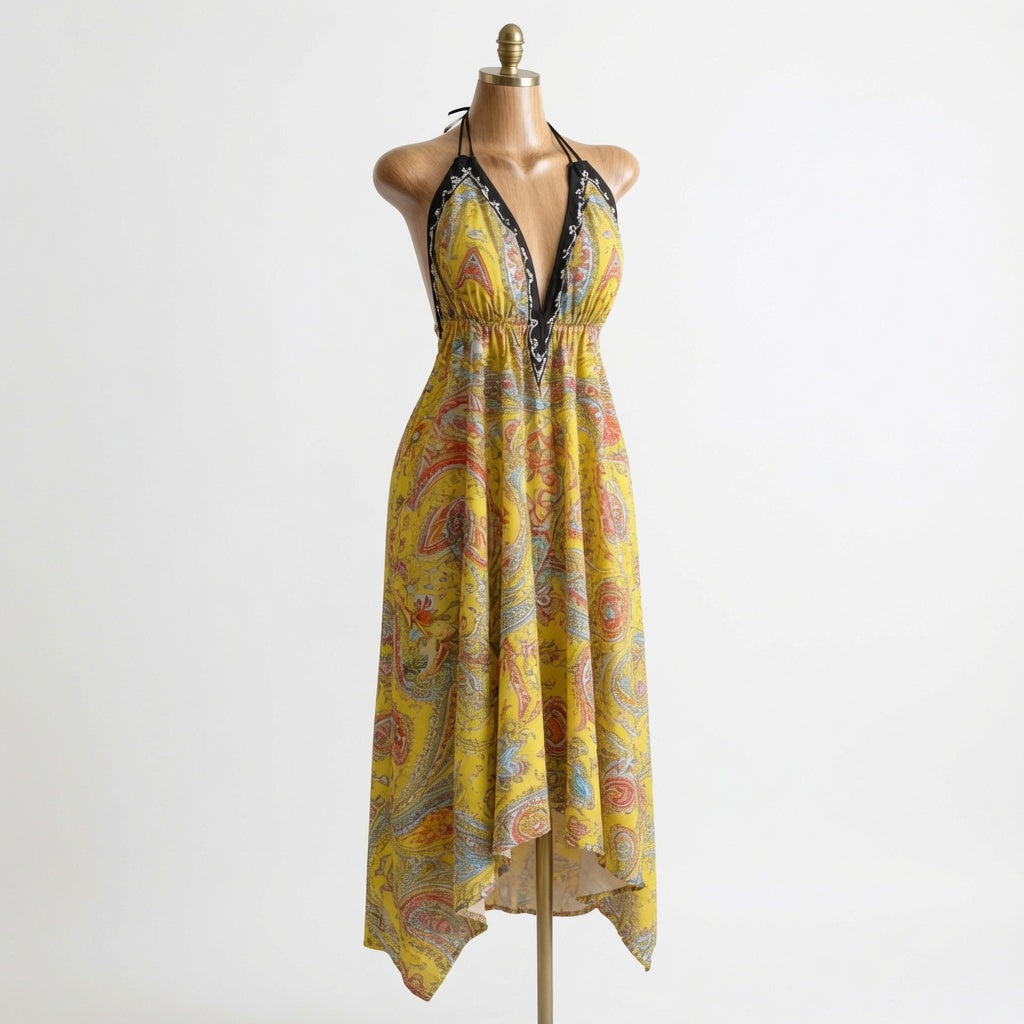 Boho Deep-V Backless Resort Dress
