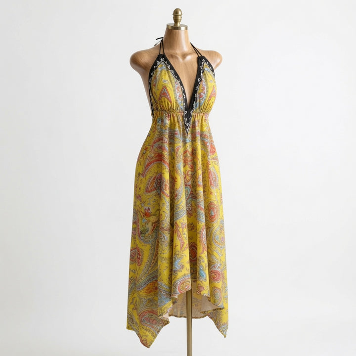 Boho Deep-V Backless Resort Dress