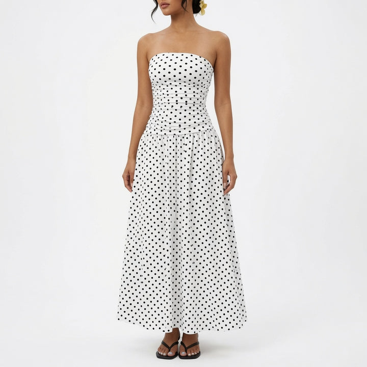 The Elara Stretch Polka Dot Maxi Dress
