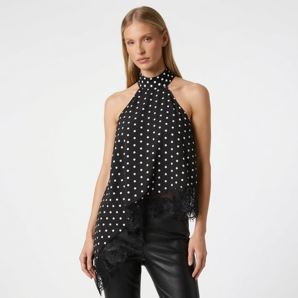The Elara Satin Lace Halter Top