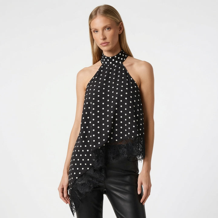 The Elara Satin Lace Halter Top