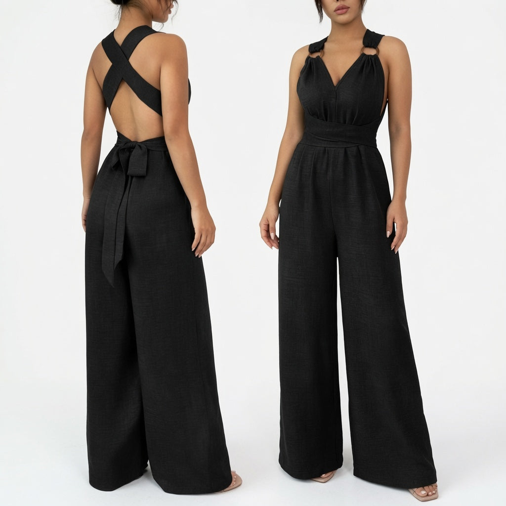 The Elara Ring Detail Wide Leg Romper