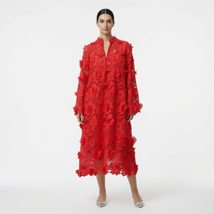 The Elara 3D Romantic Vintage Floral Lace Maxi